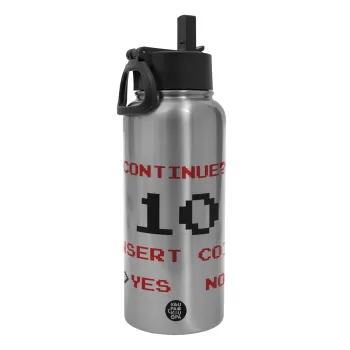 Continue? YES - NO, Metal mug thermo Silver with Straw and Spout Lid (Stainless steel), double wall, 950ml