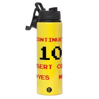 Continue? YES - NO, Metallic water bottle with safety lid, 850ml aluminum