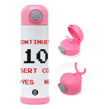 Continue? YES - NO, Παιδικό παγούρι θερμό, ανοξείδωτο, με καλαμάκι ασφαλείας, ΡΟΖ (500ml)