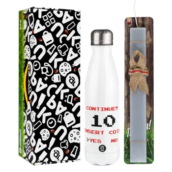 Continue? YES - NO, Easter candle, metallic white thermos bottle (500ml) & aromatic flat candle (30cm) (GRAY)