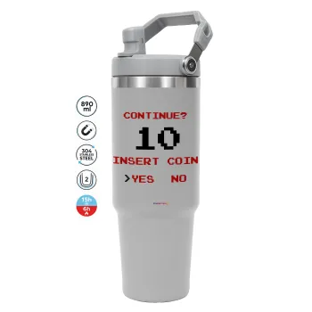 Continue? YES - NO, ΓΚΡΙ χρώματος Θερμός Ανοξείδωτο 890ml (30oz) με χερούλι