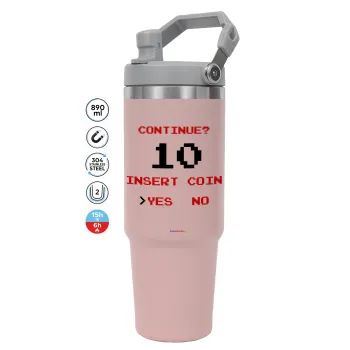 Continue? YES - NO, ΡΟΖ χρώματος Θερμός Ανοξείδωτο 890ml (30oz) με χερούλι