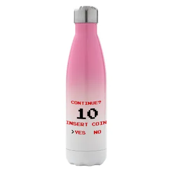 Continue? YES - NO, Metal mug thermos Pink/White (Stainless steel), double wall, 500ml