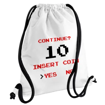Continue? YES - NO, Backpack pouch GYMBAG white, with pocket (40x48cm) & thick cords