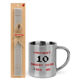 Continue? YES - NO, Easter Set, metallic thermal cup (300ml) & Easter aromatic flat candle (30cm) (GRAY)