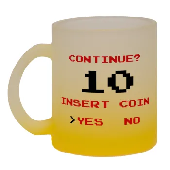 Continue? YES - NO, Κούπα γυάλινη δίχρωμη με βάση το κίτρινο ματ, 330ml