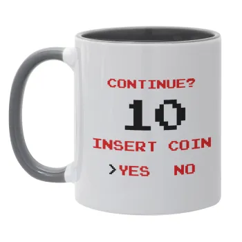 Continue? YES - NO, Κούπα χρωματιστή γκρι, κεραμική, 330ml