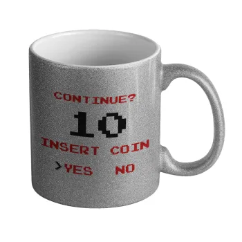 Continue? YES - NO, Κούπα Ασημένια Glitter που γυαλίζει, κεραμική, 330ml