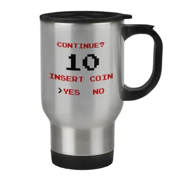Continue? YES - NO, Κούπα ταξιδιού ανοξείδωτη με καπάκι, διπλού τοιχώματος (θερμό) 450ml