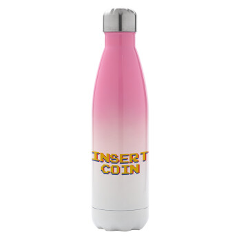 Insert coin!!!, Metal mug thermos Pink/White (Stainless steel), double wall, 500ml