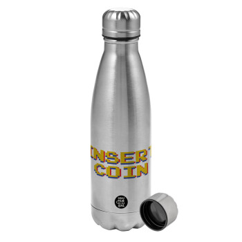 Insert coin!!!, Metallic water bottle, stainless steel, 750ml