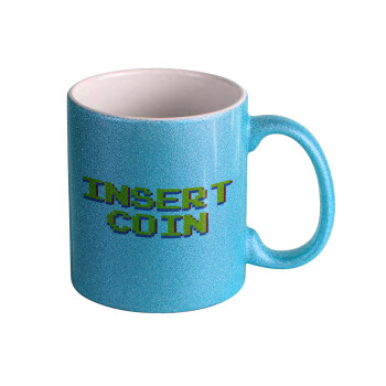 Insert coin!!!, Κούπα Σιέλ Glitter που γυαλίζει, κεραμική, 330ml