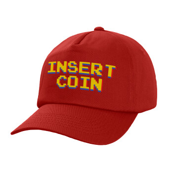 Insert coin!!!, Καπέλο παιδικό Baseball, 100% Βαμβακερό,  Κόκκινο
