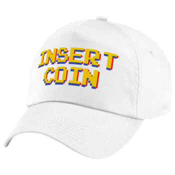 Insert coin!!!, Καπέλο παιδικό Baseball, 100% Βαμβακερό Twill, Λευκό (ΒΑΜΒΑΚΕΡΟ, ΠΑΙΔΙΚΟ, UNISEX, ONE SIZE)