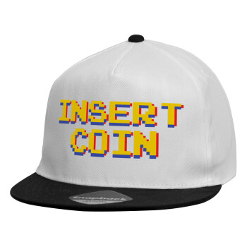 Insert coin!!!, Καπέλο παιδικό Snapback, 100% Βαμβακερό, Λευκό