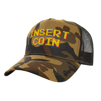 Insert coin!!!, Καπέλο Ενηλίκων Structured Trucker, με Δίχτυ, (παραλλαγή) Army (100% ΒΑΜΒΑΚΕΡΟ, ΕΝΗΛΙΚΩΝ, UNISEX, ONE SIZE)