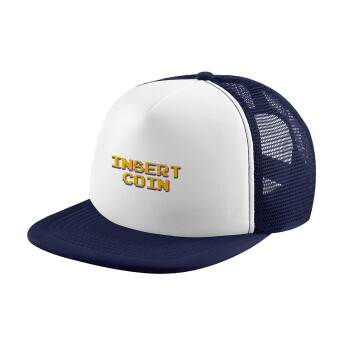 Insert coin!!!, Καπέλο Ενηλίκων Soft Trucker με Δίχτυ Dark Blue/White (POLYESTER, ΕΝΗΛΙΚΩΝ, UNISEX, ONE SIZE)