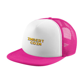 Insert coin!!!, Καπέλο Ενηλίκων Soft Trucker με Δίχτυ Pink/White (POLYESTER, ΕΝΗΛΙΚΩΝ, UNISEX, ONE SIZE)