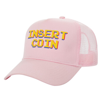 Insert coin!!!, Καπέλο Ενηλίκων Structured Trucker, με Δίχτυ, ΡΟΖ (100% ΒΑΜΒΑΚΕΡΟ, ΕΝΗΛΙΚΩΝ, UNISEX, ONE SIZE)