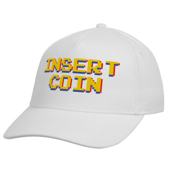 Insert coin!!!, Καπέλο Ενηλίκων Baseball, Drill, Λευκό (100% ΒΑΜΒΑΚΕΡΟ, ΕΝΗΛΙΚΩΝ, UNISEX, ONE SIZE)