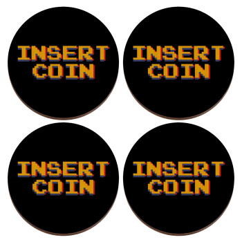 Insert coin!!!, ΣΕΤ x4 Σουβέρ ξύλινα στρογγυλά plywood (9cm)
