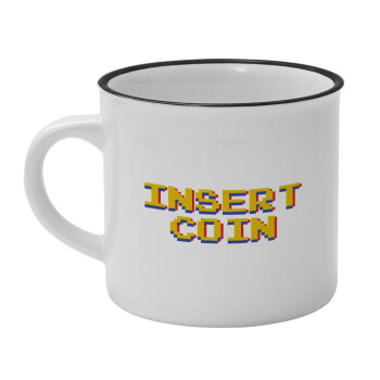 Insert coin!!!, Κούπα κεραμική vintage Λευκή/Μαύρη 230ml