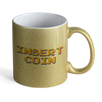 Insert coin!!!, Κούπα Χρυσή Glitter που γυαλίζει, κεραμική, 330ml
