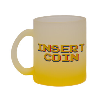 Insert coin!!!, Κούπα γυάλινη δίχρωμη με βάση το κίτρινο ματ, 330ml