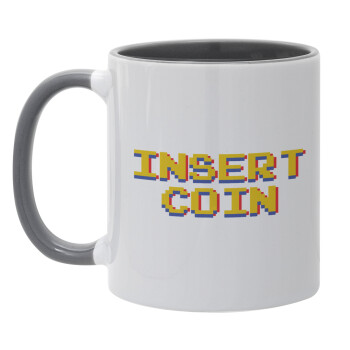 Insert coin!!!, Κούπα χρωματιστή γκρι, κεραμική, 330ml