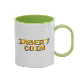 Insert coin!!!, Κούπα (πλαστική) (BPA-FREE) Polymer Πράσινη για παιδιά, 330ml