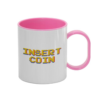 Insert coin!!!, Κούπα (πλαστική) (BPA-FREE) Polymer Ροζ για παιδιά, 330ml