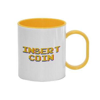 Insert coin!!!, Κούπα (πλαστική) (BPA-FREE) Polymer Κίτρινη για παιδιά, 330ml