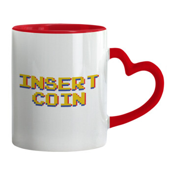 Insert coin!!!, Mug heart red handle, ceramic, 330ml