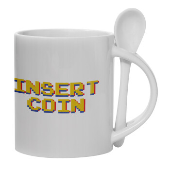 Insert coin!!!, Κούπα, κεραμική με κουταλάκι, 330ml (1 τεμάχιο)