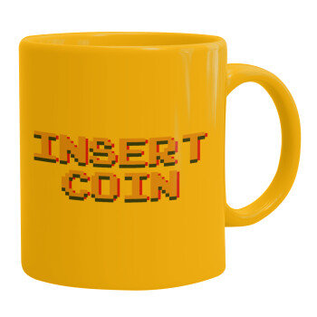 Insert coin!!!, Ceramic coffee mug yellow, 330ml (1pcs)