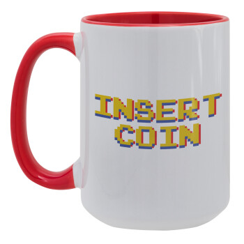 Insert coin!!!, Κούπα Mega 15oz, κεραμική Κόκκινη, 450ml