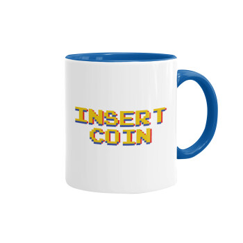 Insert coin!!!, Κούπα χρωματιστή μπλε, κεραμική, 330ml