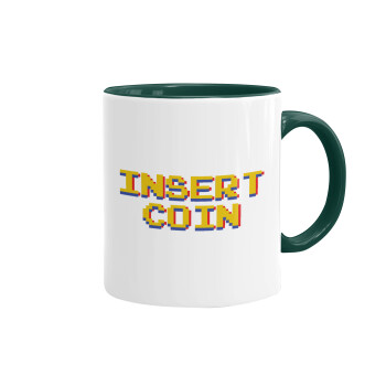 Insert coin!!!, Κούπα χρωματιστή πράσινη, κεραμική, 330ml