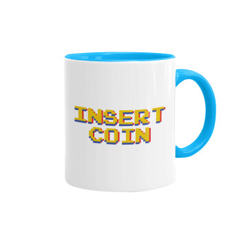 Insert coin!!!, Κούπα χρωματιστή γαλάζια, κεραμική, 330ml