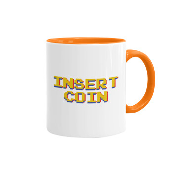 Insert coin!!!, Κούπα χρωματιστή πορτοκαλί, κεραμική, 330ml