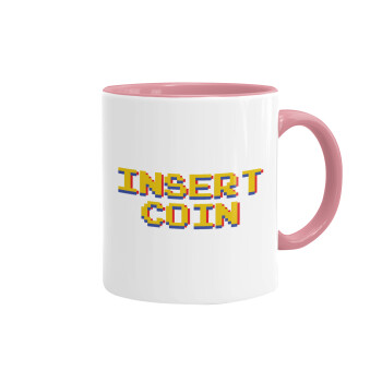 Insert coin!!!, Κούπα χρωματιστή ροζ, κεραμική, 330ml