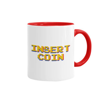 Insert coin!!!, Κούπα χρωματιστή κόκκινη, κεραμική, 330ml