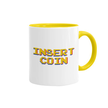 Insert coin!!!, Κούπα χρωματιστή κίτρινη, κεραμική, 330ml