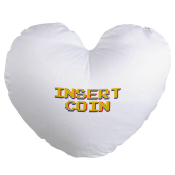 Insert coin!!!, Μαξιλάρι καναπέ καρδιά 40x40cm περιέχεται το  γέμισμα