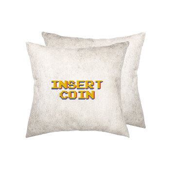 Insert coin!!!, Μαξιλάρι καναπέ Δερματίνη Γκρι 40x40cm με γέμισμα