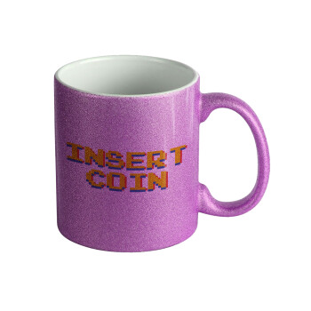 Insert coin!!!, Κούπα Μωβ Glitter που γυαλίζει, κεραμική, 330ml