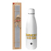 Easter Set, metallic stainless thermos bottle (500ml) & scented flat Easter candle (30cm) (GRAY)