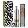 Easter Set, metallic stainless thermos flask (500ml) & scented flat Easter candle (30cm) (GRAY)
