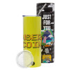 Neon Yellow Travel Tumbler, with metal straw (Stainless steel 304 Food grade, BPA free, 600ml)