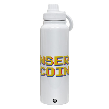 Insert coin!!!, 1L Stainless Steel Thermal Bottle with Phone Holder & Double Wall Insulation